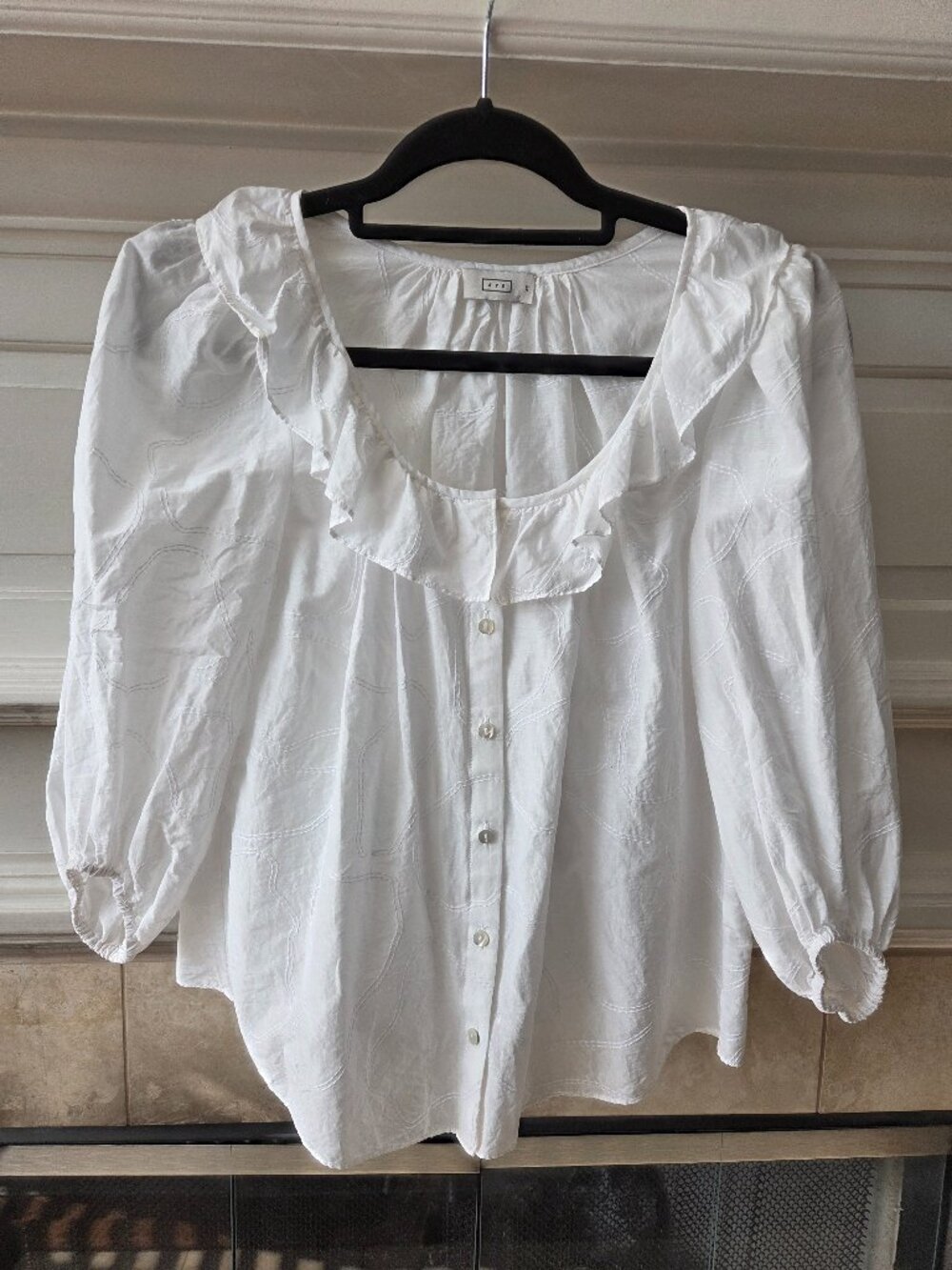 AYR Cotton Silk Embroidered Ruffle Peasant Blouse Size XS White Cottagecore
